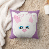 ハッピーイースターかわいい漫画バニーパープル クッション (ブランケット)