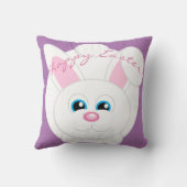 ハッピーイースターかわいい漫画バニーパープル クッション (裏面)