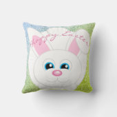 ハッピーイースターかわいい漫画バニーブルーグリーングリッター クッション (裏面)