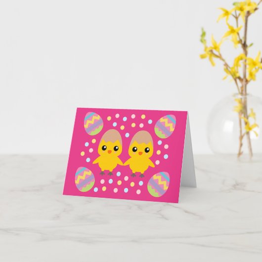 ハッピーイースターかわいい雛 カード (黄色い花)