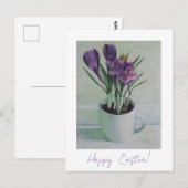 ハッピーイースターかわいらしパープルクロカスフローラ素晴らしアート ポストカード (正面/裏面)