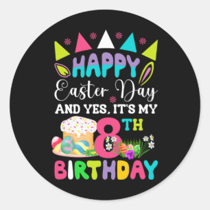 ハッピーイースターそれが私の8誕生日バニーエッグボーイズ ラウンドシール