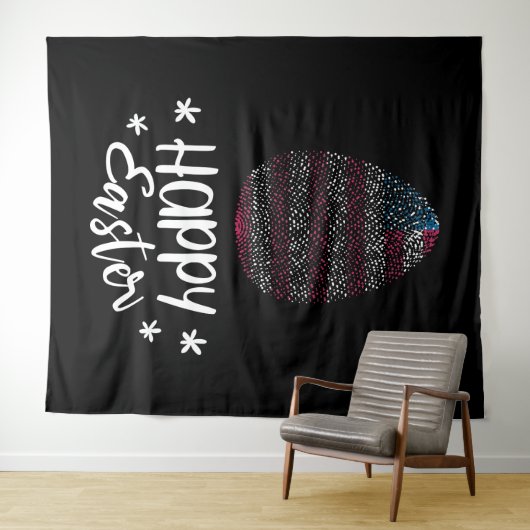 ハッピーイースターとイースターの卵とアメリカ国旗 タペストリー (インサイチュ(横))