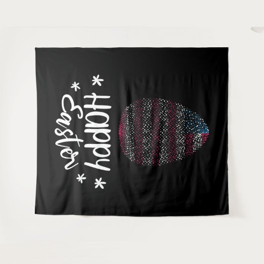 ハッピーイースターとイースターの卵とアメリカ国旗 タペストリー (正面(横))