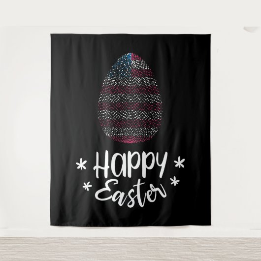 ハッピーイースターとイースターの卵とアメリカ国旗 タペストリー (正面)