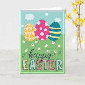 ハッピーイースターとカラフルイースターエッグの挨拶 カード (黄色い花)