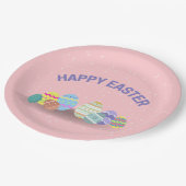ハッピーイースターとカラフル卵ピンク ペーパープレート (アングル)