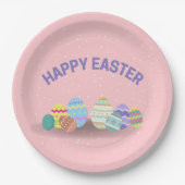 ハッピーイースターとカラフル卵ピンク ペーパープレート (正面)