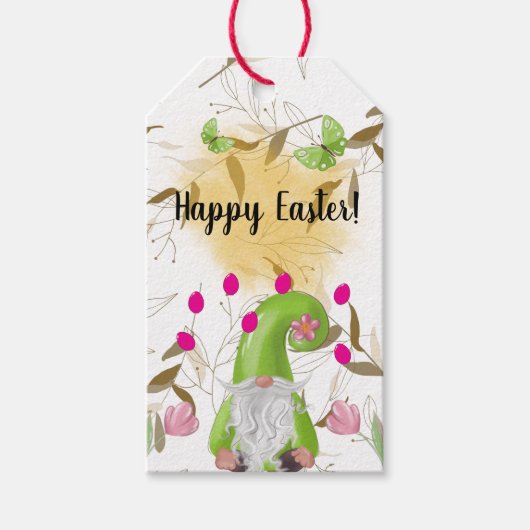 ハッピーイースターとバニー、格言とアイリスギフトラベル ギフトタグ (正面)