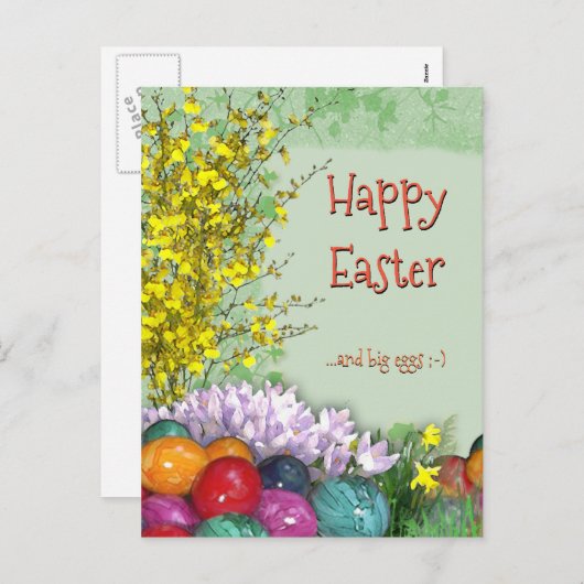 ハッピーイースターと大卵；-) シーズンポストカード (正面/裏面)