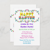 ハッピーイースターと花 招待状 (正面/裏面)