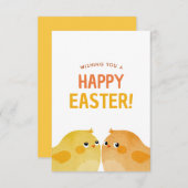 ハッピーイースターと2つの小さな水色の雛 招待状 (正面/裏面)