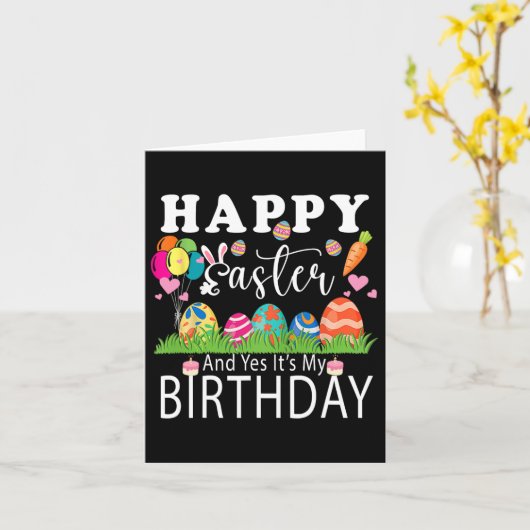 ハッピーイースターとYes私の誕生日4月イースター カード (黄色い花)