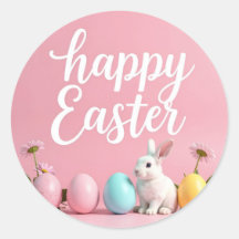 ハッピーイースターに卵とバニーを付けたステッカー