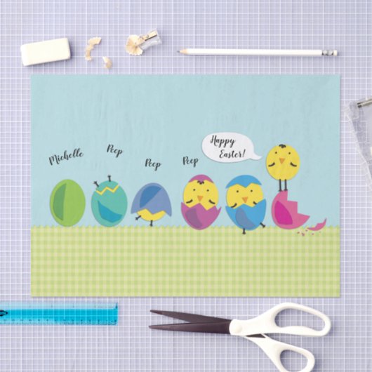 ハッピーイースターのひよこは名前を加えます 薄葉紙 (クラフト)