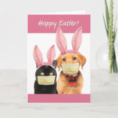 ハッピーイースターのカワイイ猫と犬のコビッド顔マスク シーズンカード (正面)