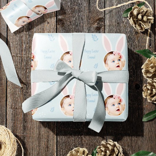 ハッピーイースターのキッド写真とバニーの耳 ラッピングペーパー
