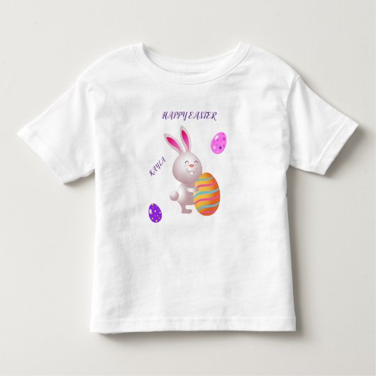 ハッピーイースターのストライプのうさぎと卵の幼児のtシャツ。 トドラーTシャツ (正面)