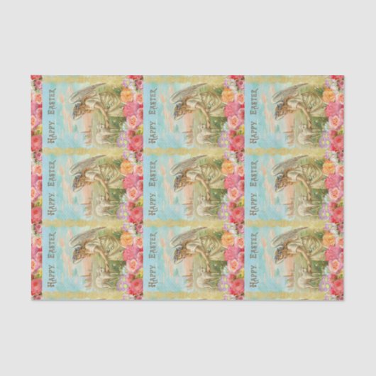 ハッピーイースターのタイポグラフィのヴィンテージの天使の子ヒツジ 薄葉紙 (正面)