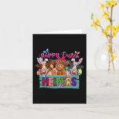 ハッピーイースターのハイファースイースター牛と卵バニーE カード (黄色い花)