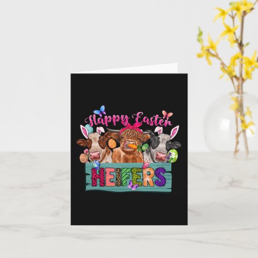 ハッピーイースターのハイファースイースター牛と卵バニーE カード (黄色い花)