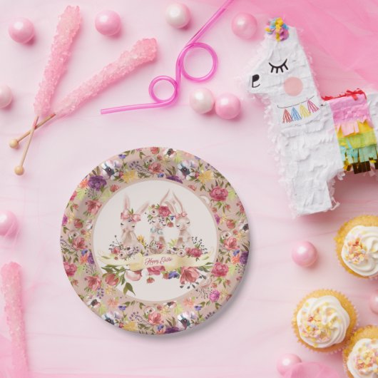 ハッピーイースターのブランチの水彩画のバニー ペーパープレート (パーティー)