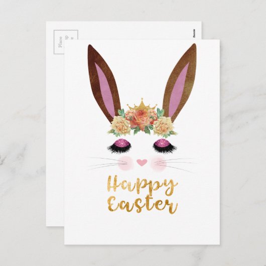 ハッピーイースターのプリンセスのバニーの顔 シーズンポストカード (正面/裏面)