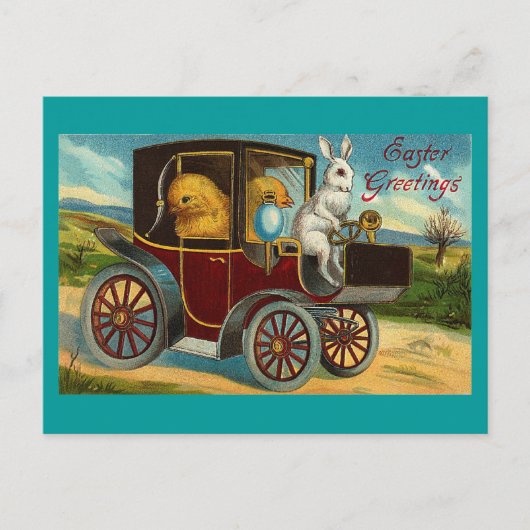 ハッピーイースターのヴィンテージの自動車の乗車 シーズンポストカード (正面)