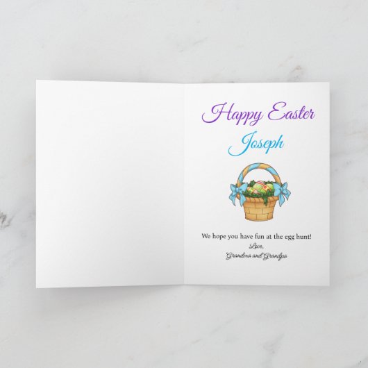 ハッピーイースターの個人設定の少年の名前カラフル シーズンカード (内部)