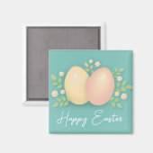 ハッピーイースターの卵と花ソフトブルーピンク マグネット (正面/裏面)