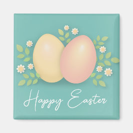 ハッピーイースターの卵と花ソフトブルーピンク マグネット