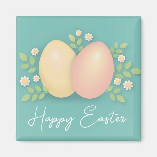 ハッピーイースターの卵と花ソフトブルーピンク マグネット (正面)
