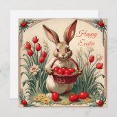 ハッピーイースターの卵の入ったウサギ シーズンカード (正面/裏面)