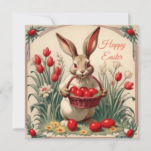ハッピーイースターの卵の入ったウサギ シーズンカード (正面)