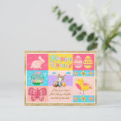 ハッピーイースターの喜びバニー、シック、卵&花 ポストカード (スタンド正面)