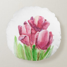 ハッピーイースターの抽象的なピンクのチューリップの枕 ラウンドクッション