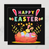 ハッピーイースターの日かわいいバニーと卵 – イースター シーズンカード (正面/裏面)
