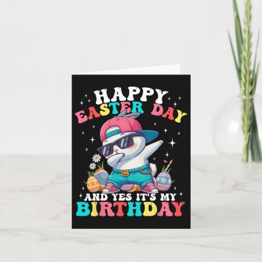 ハッピーイースターの日とYesそれが私の誕生日バニーEg カード (正面)