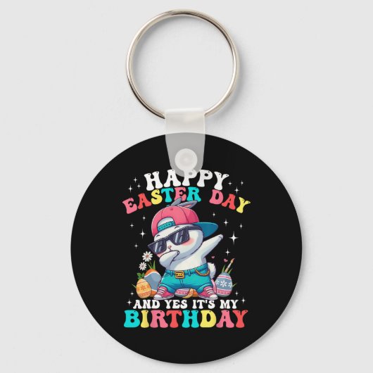 ハッピーイースターの日とYesそれが私の誕生日バニーEg キーホルダー (正面)
