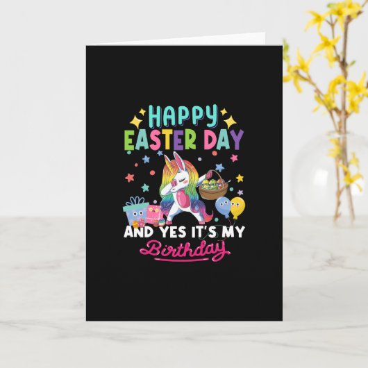 ハッピーイースターの日とyes私の誕生日の一角獣 カード (黄色い花)