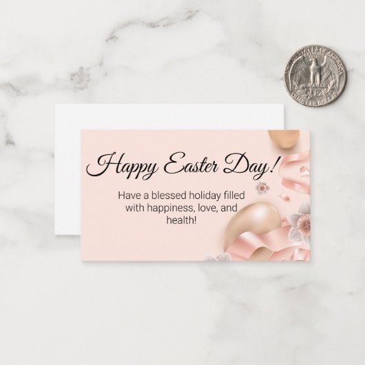 ハッピーイースターの日ゴールデンエッグピンク背景 ノートカード (正面/裏面インサイチュ)