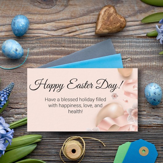 ハッピーイースターの日ゴールデンエッグピンク背景 ノートカード