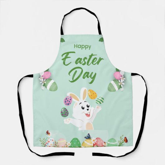 ハッピーイースターの日 – おもしろいバニーと卵のイースター エプロン (正面)