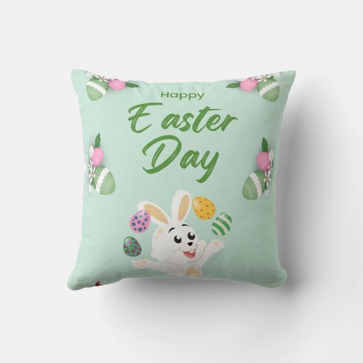 ハッピーイースターの日 – おもしろいバニーと卵のイースター クッション (裏面)