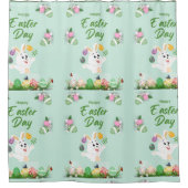 ハッピーイースターの日 – おもしろいバニーと卵のイースター シャワーカーテン (正面)