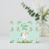 ハッピーイースターの日 – おもしろいバニーと卵のイースター シーズンポストカード (スタンド正面)