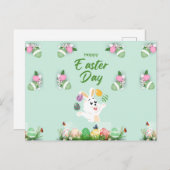 ハッピーイースターの日 – おもしろいバニーと卵のイースター シーズンポストカード (正面/裏面)