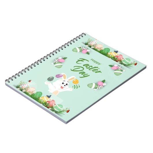 ハッピーイースターの日 – おもしろいバニーと卵のイースター ノートブック (左側)