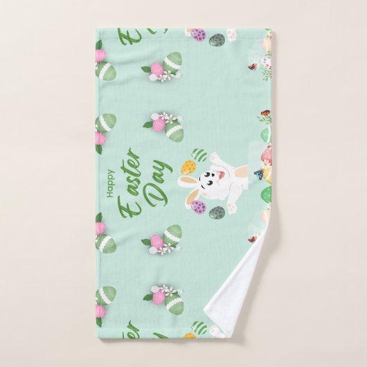 ハッピーイースターの日 – おもしろいバニーと卵のイースター ハンドタオル (ハンドタオル)