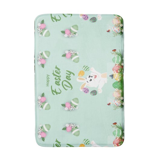 ハッピーイースターの日 – おもしろいバニーと卵のイースター バスマット (正面縦)